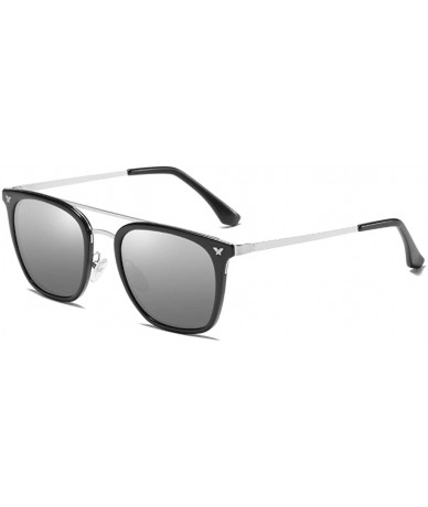 Square Sunglasses Polarized Blocking Fishing Climbing - Silver Frame Grey Lens - CC18WS2ZAX0 $46.41