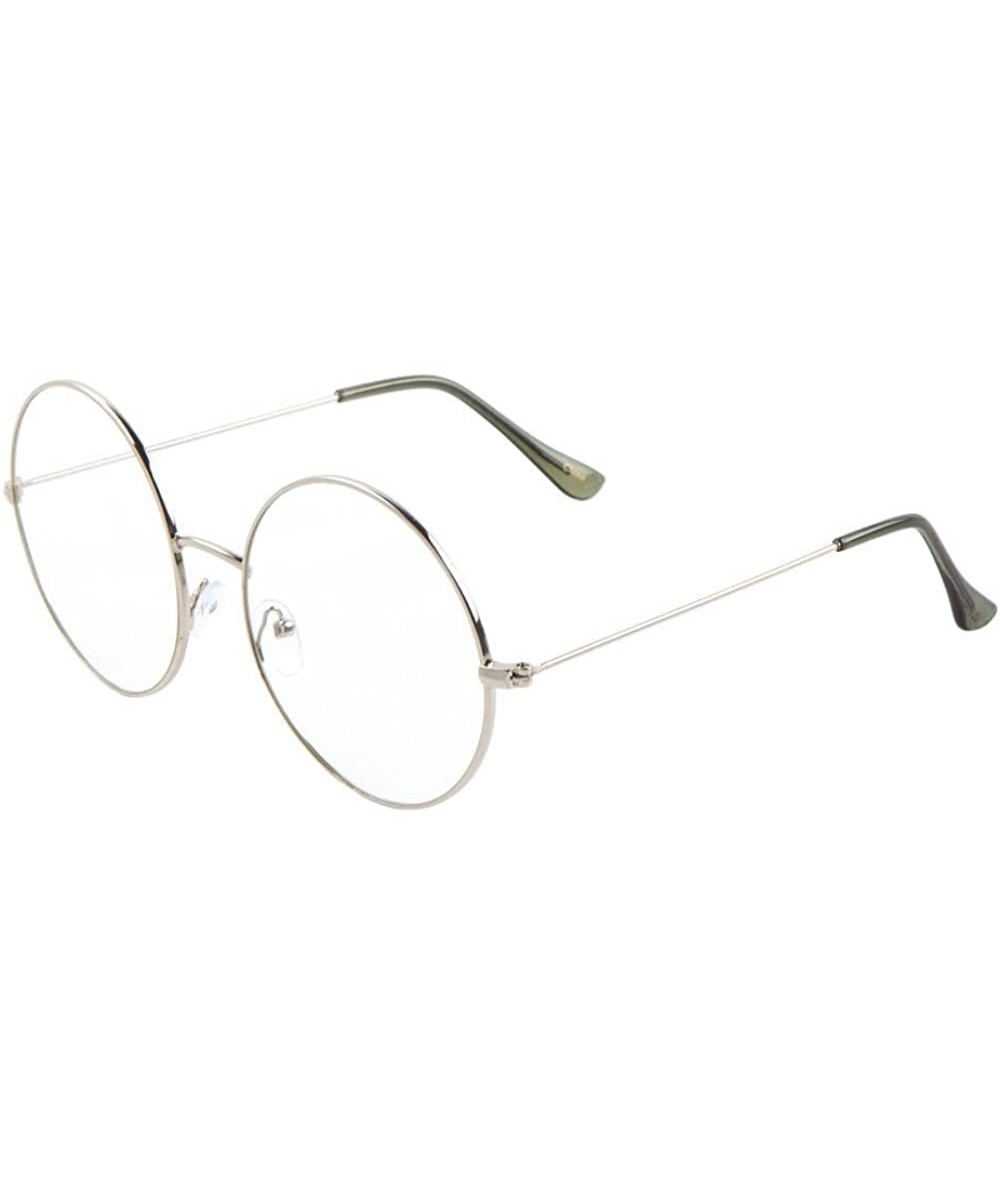 Round XL Round Oversized Eyeglasses/Clear Flat Lens Sunglasses - Silver Frame - CD185S5K924 $18.67