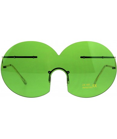 Rimless Funky Fun Sunglasses Oversized Shield Round Rimless Unique Fashion Shades - Gold (Green) - CG18CR0XOWQ $23.90