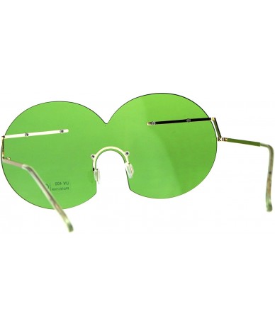 Rimless Funky Fun Sunglasses Oversized Shield Round Rimless Unique Fashion Shades - Gold (Green) - CG18CR0XOWQ $23.90