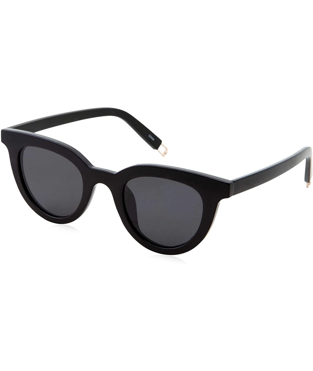 Round Vintage Inspired Horned Rim Plastic Frame Round Sunglasses - Black - CT18M0N5DKR $24.14