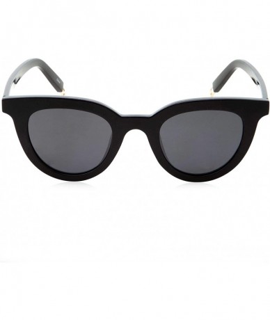 Round Vintage Inspired Horned Rim Plastic Frame Round Sunglasses - Black - CT18M0N5DKR $24.14