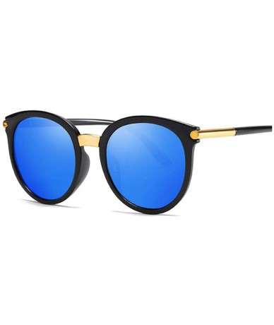 Cat Eye Vintage Black Cat Eye Sunglasses Women Fashion Mirror Cateye Sun Glasses Shades UV400 - Blue - CL19858RNNO $50.74