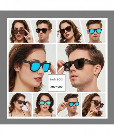 Square Bamboo Sunglasses Floating for Men Women Wood Sunglass Wooden Frame Polarized Vintage Black Blue Brown - CL18EEG5CYR $...