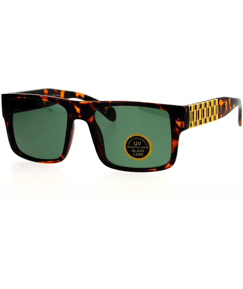 Square Impact Resistance Glass Lens Sunglasses Mens Square Luxury Metal Design - Tortoise (Green) - C41877HU6NU $19.70