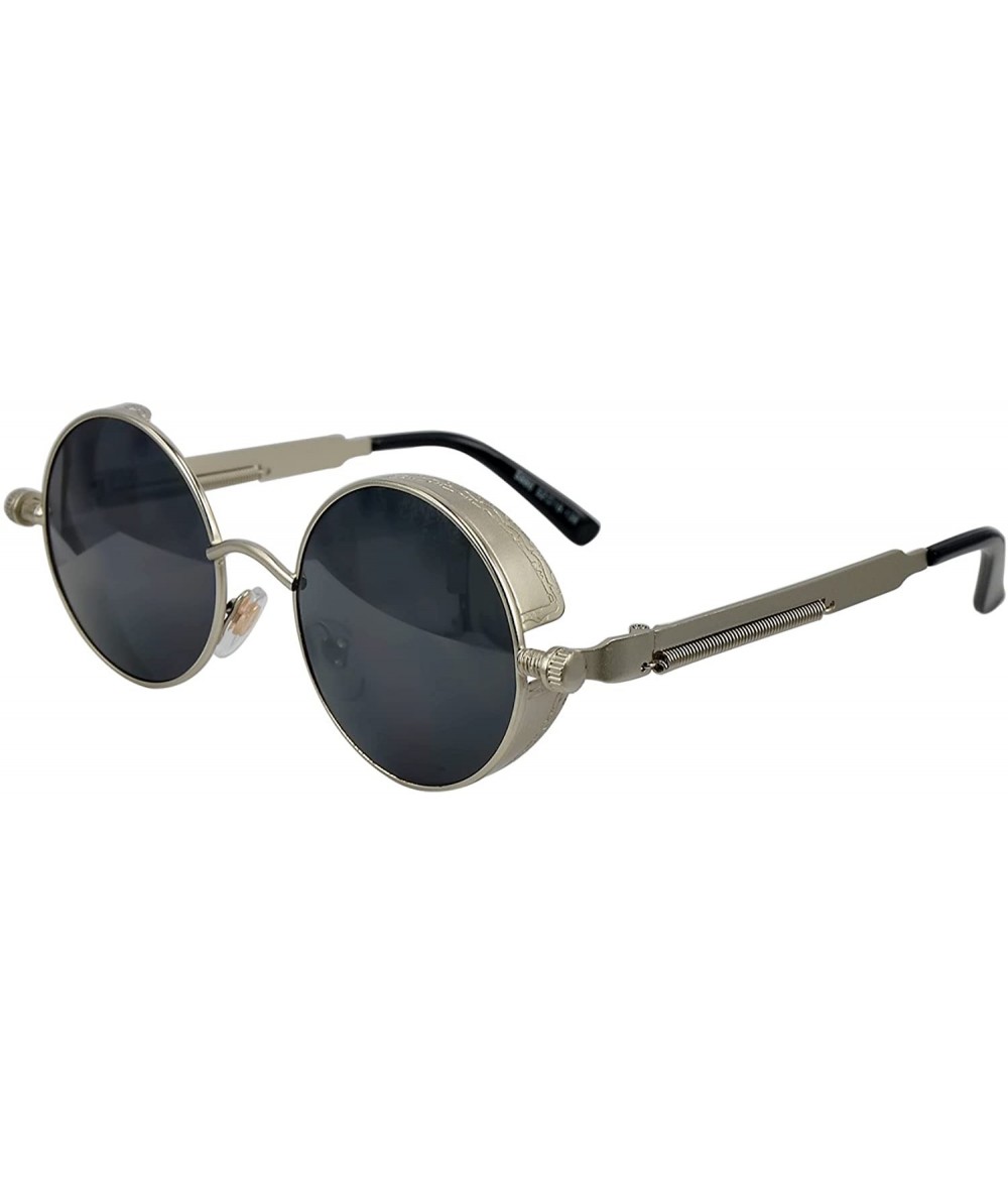 Round Screws Spring Legs Steampunk Sunglasses Silver Frame - C011NSU7AC1 $44.19