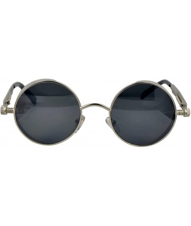 Round Screws Spring Legs Steampunk Sunglasses Silver Frame - C011NSU7AC1 $44.19