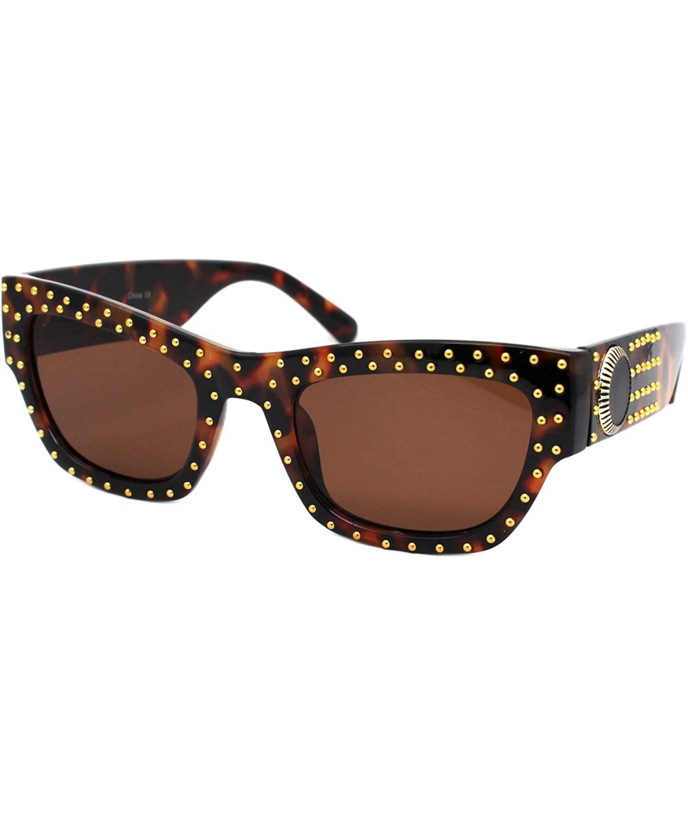 Rectangular Gold Studded Sunglasses Womens Chic Designer Style Rectangular Shades UV400 - Tortoise (Brown) - CW18XTYUI75 $21.29