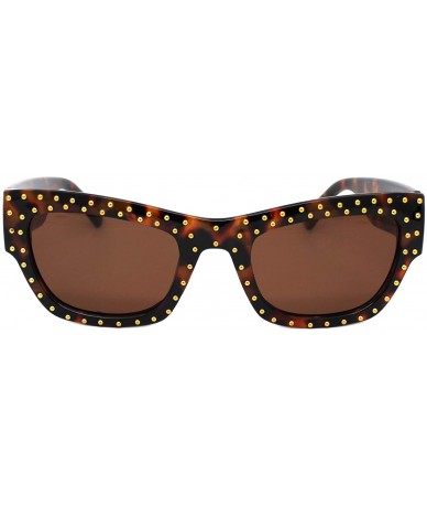 Rectangular Gold Studded Sunglasses Womens Chic Designer Style Rectangular Shades UV400 - Tortoise (Brown) - CW18XTYUI75 $21.29