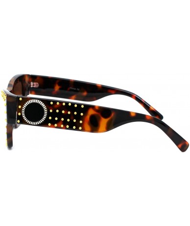 Rectangular Gold Studded Sunglasses Womens Chic Designer Style Rectangular Shades UV400 - Tortoise (Brown) - CW18XTYUI75 $21.29