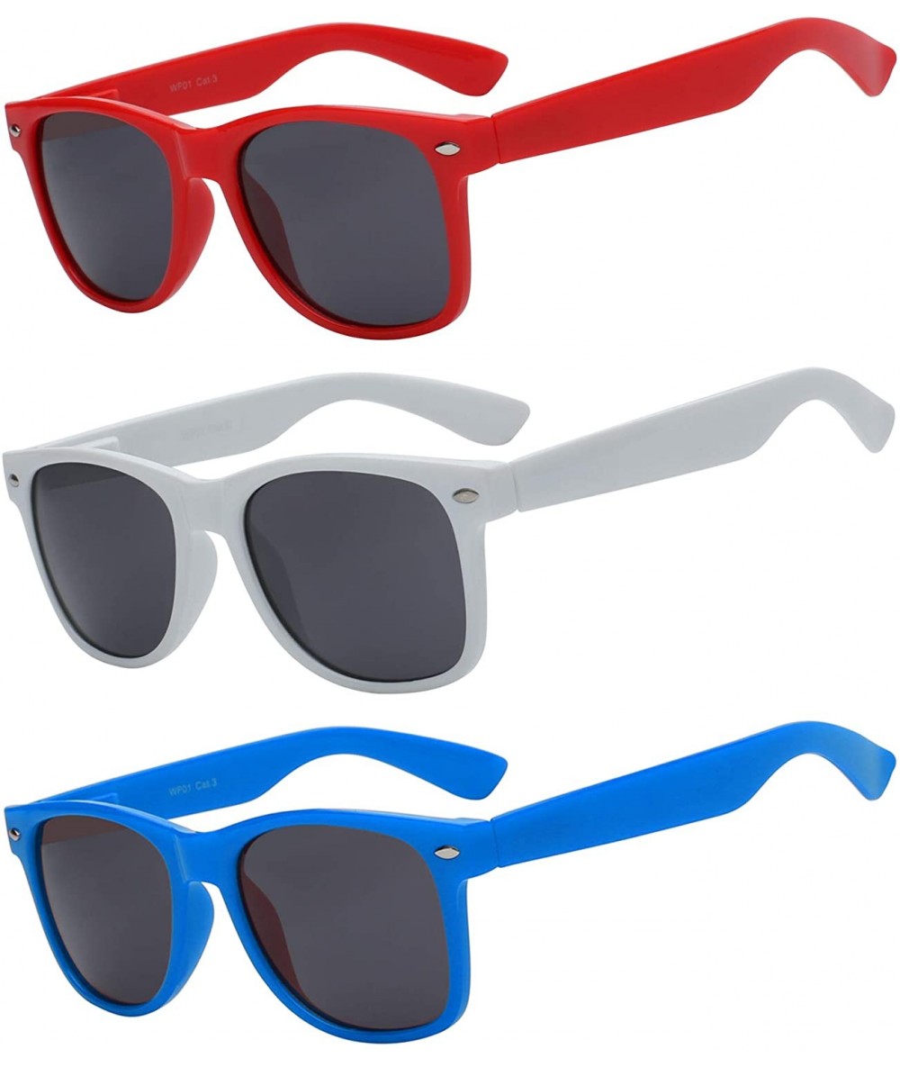 Rectangular Set of 3 pairs Retro Style Vintage Sunglasses Smoke Lens 3 Pack Colored - Smoke_lens_red_white_blue_3_pairs - CH1...