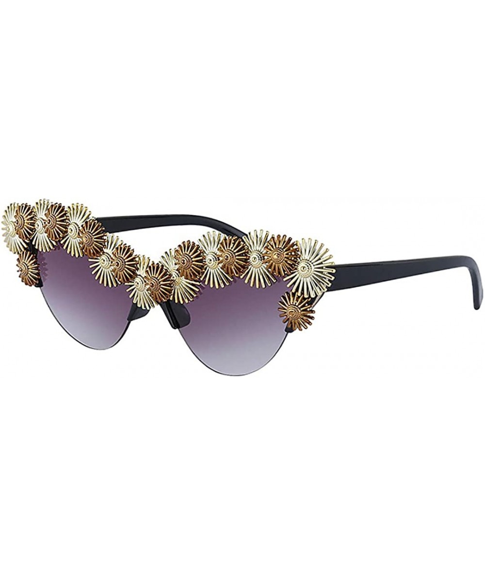 Shield Stylish Metal Bee Decoration Sunglasses UV Protection Frame - Black Frame/Daisy - CD1939UC5EK $29.63