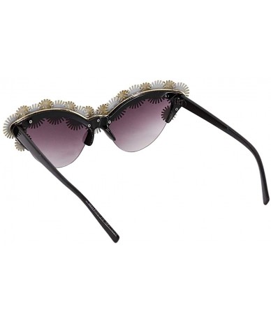 Shield Stylish Metal Bee Decoration Sunglasses UV Protection Frame - Black Frame/Daisy - CD1939UC5EK $29.63