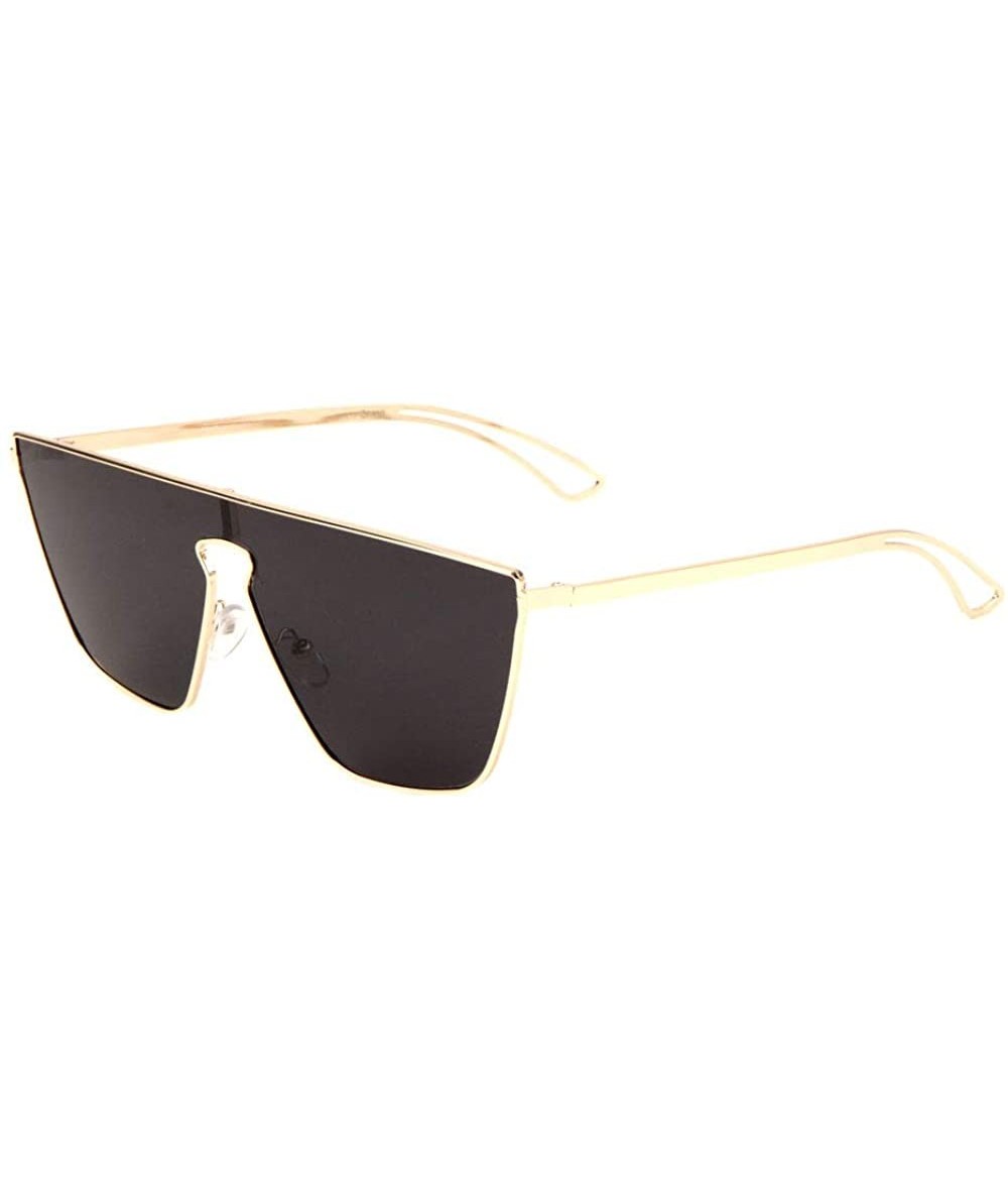 Shield One Piece Flat Top Shield Thin Frame Sunglasses (Black) - C3197XOC0DR $26.39