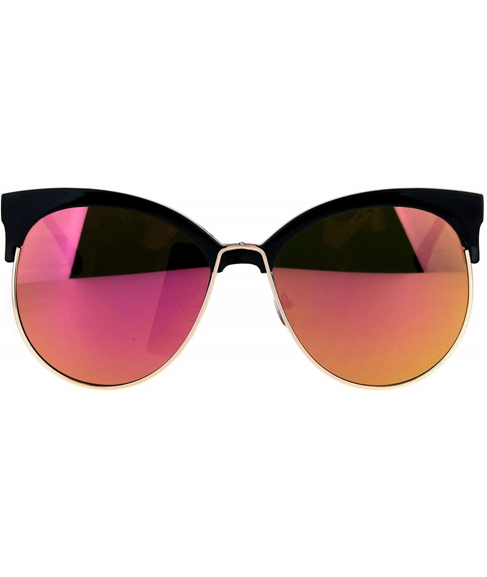 Round Womens Color Mirror Overisze Round Cateye Half Rim Retro Sunglasses - Black Peach - C7183KQ2U0U $18.60