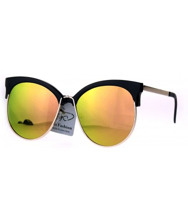 Round Womens Color Mirror Overisze Round Cateye Half Rim Retro Sunglasses - Black Peach - C7183KQ2U0U $18.60