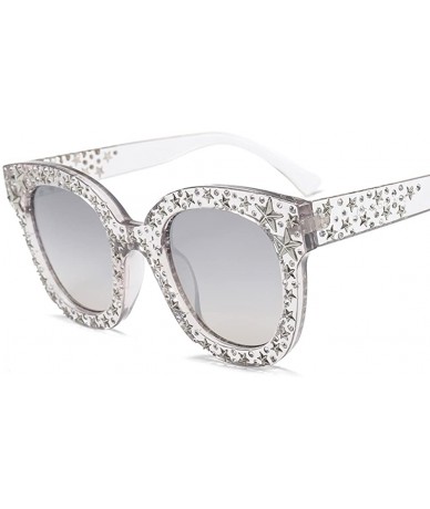 Square Star Rhinestone Sunglasses Women Black Sun Glasses High Fashion Design 2018 - Silver - C518DKLTUTL $25.18