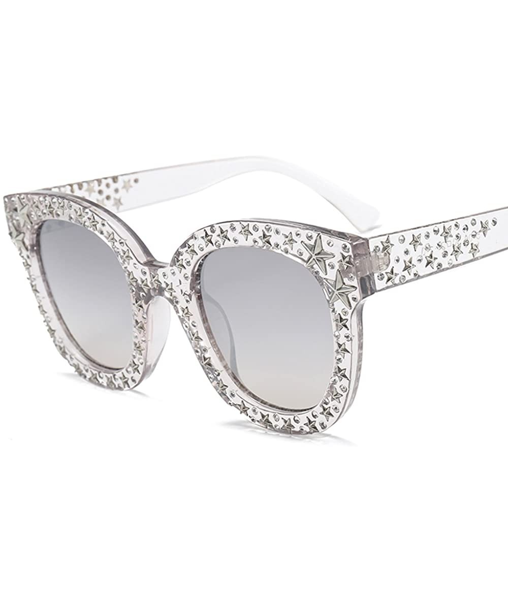 Square Star Rhinestone Sunglasses Women Black Sun Glasses High Fashion Design 2018 - Silver - C518DKLTUTL $25.18