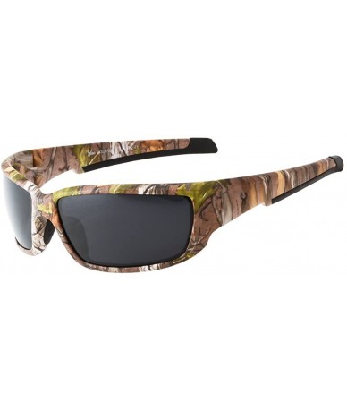 Sport Brown Forest Camouflage Polarized Sunglasses for Men Full Frame Strong Arms & Free Matching Microfiber Pouch - CK12O6WN...