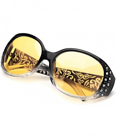 Wrap Night-Vision Driving Glasses Wrap Around Anti Glare with Polarized Yellow Lens for Women - CI195AG7NGU $36.83