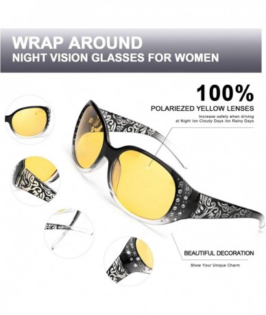 Wrap Night-Vision Driving Glasses Wrap Around Anti Glare with Polarized Yellow Lens for Women - CI195AG7NGU $36.83