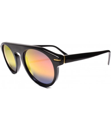 Round Mens Womens Mirrored Lens Vintage Retro Round Sunglasses - Black - CO18URH3E93 $23.47