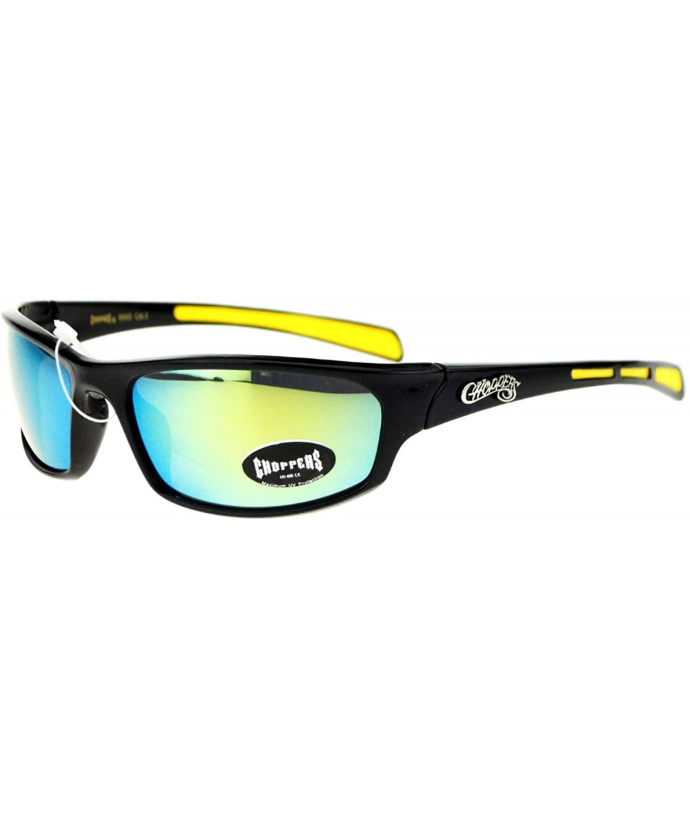 Rectangular Mens Thin Plastic Warp Sport mirrored Mirror Lens Sunglasses - Black Yellow - C611VP7UVGH $19.65