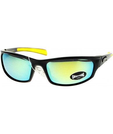 Rectangular Mens Thin Plastic Warp Sport mirrored Mirror Lens Sunglasses - Black Yellow - C611VP7UVGH $19.65