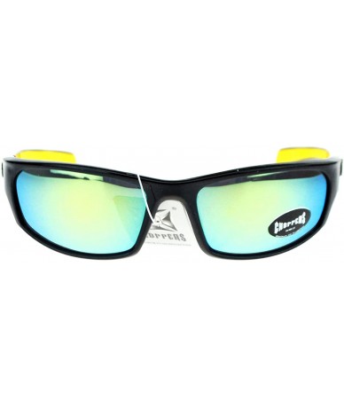 Rectangular Mens Thin Plastic Warp Sport mirrored Mirror Lens Sunglasses - Black Yellow - C611VP7UVGH $19.65