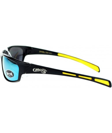 Rectangular Mens Thin Plastic Warp Sport mirrored Mirror Lens Sunglasses - Black Yellow - C611VP7UVGH $19.65