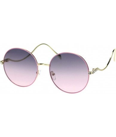 Oversized Womens Rhinestone Round Metal Rim Wavy Arm Luxury Sunglasses - Gold Pink - CZ18RQYYQLD $23.25