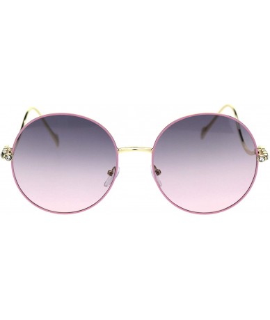 Oversized Womens Rhinestone Round Metal Rim Wavy Arm Luxury Sunglasses - Gold Pink - CZ18RQYYQLD $23.25