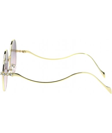 Oversized Womens Rhinestone Round Metal Rim Wavy Arm Luxury Sunglasses - Gold Pink - CZ18RQYYQLD $23.25