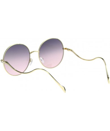 Oversized Womens Rhinestone Round Metal Rim Wavy Arm Luxury Sunglasses - Gold Pink - CZ18RQYYQLD $23.25