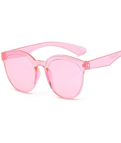 Oversized Round Blue Sunglasses Women Retro Brand Design Vintage Sun Glasses Female Ladies Eyewear Feminino UV400 - Pink - CS...