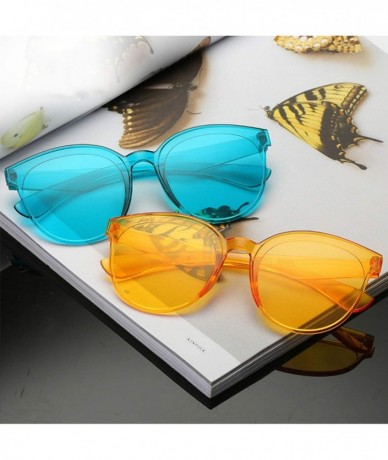 Oversized Round Blue Sunglasses Women Retro Brand Design Vintage Sun Glasses Female Ladies Eyewear Feminino UV400 - Pink - CS...