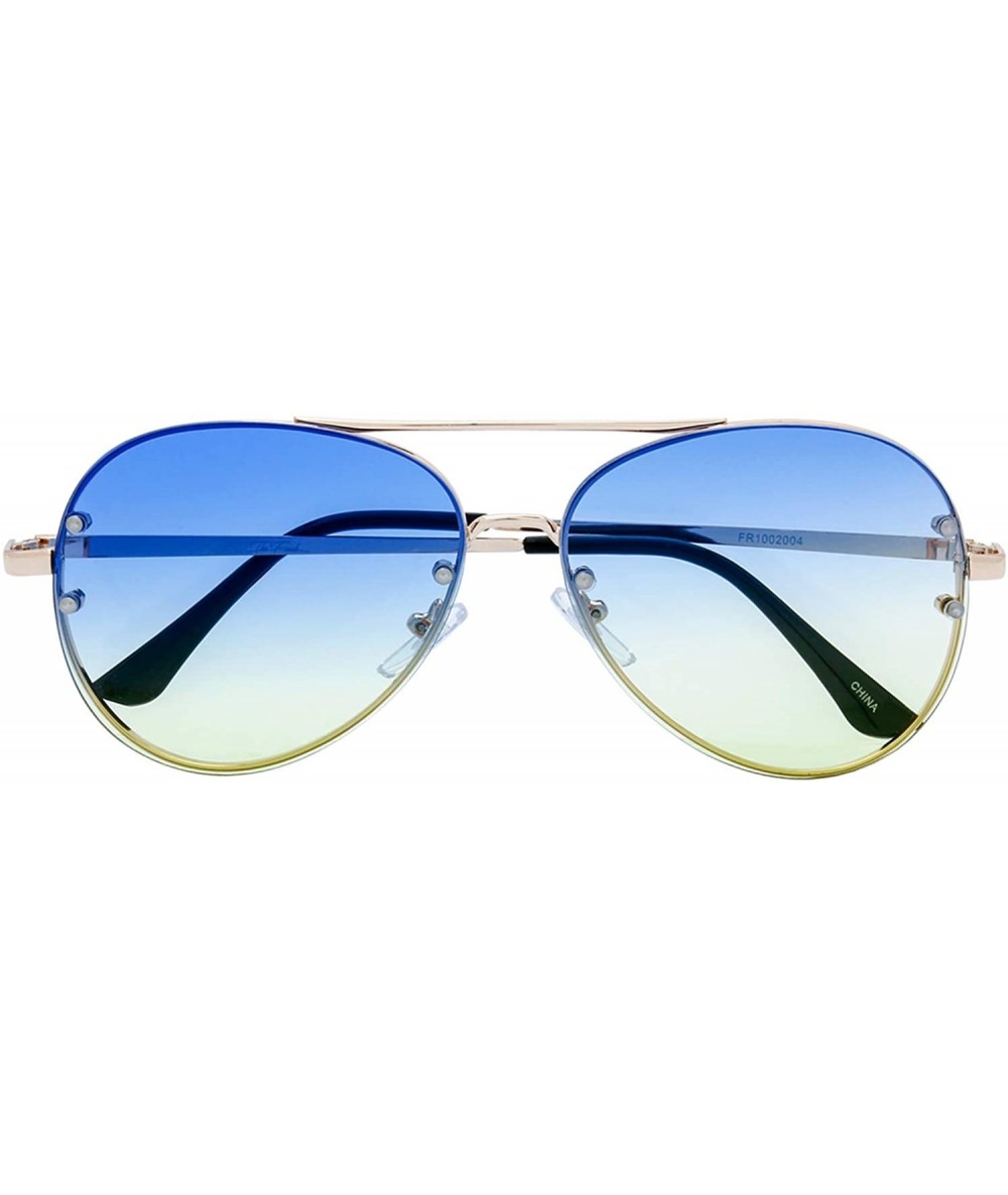 Aviator Oversize Rimless Ocean Color Lens Aviator Sunglasses Gift Box - 4-gold - C71890N4I2D $19.91