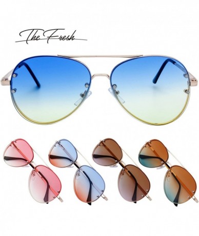 Aviator Oversize Rimless Ocean Color Lens Aviator Sunglasses Gift Box - 4-gold - C71890N4I2D $19.91