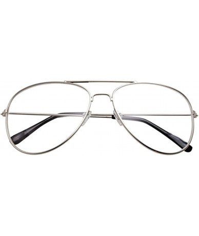 Aviator Clear Lens Aviator Eyeglasses - A1 Silver Large - CW12MAZTWPG $18.40