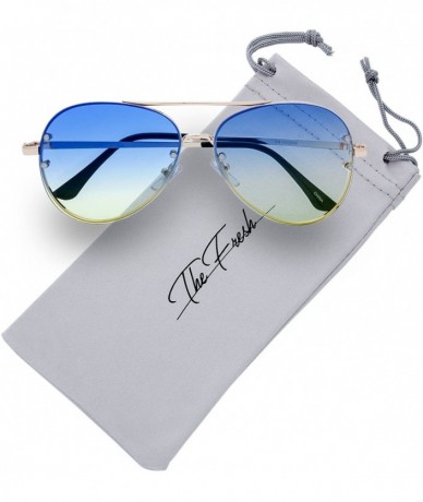 Aviator Oversize Rimless Ocean Color Lens Aviator Sunglasses Gift Box - 4-gold - C71890N4I2D $19.91