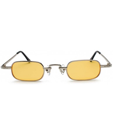 Rectangular Retro Rectangle Sunglasses Tiny Women Metal Frame Narrow Glasses Sun Men Vintage - Silver With Yellow - CM18H66CZ...