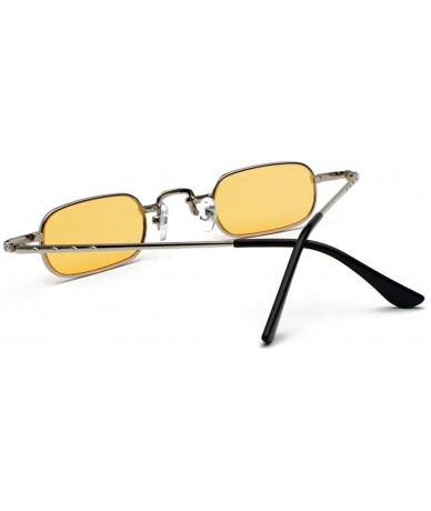 Rectangular Retro Rectangle Sunglasses Tiny Women Metal Frame Narrow Glasses Sun Men Vintage - Silver With Yellow - CM18H66CZ...