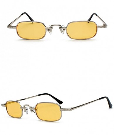 Rectangular Retro Rectangle Sunglasses Tiny Women Metal Frame Narrow Glasses Sun Men Vintage - Silver With Yellow - CM18H66CZ...