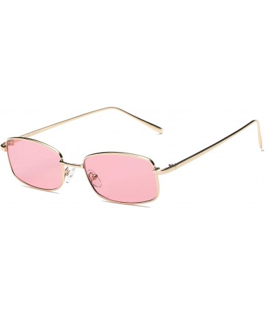 Square Women Metal Retro Rectangular Flat Lens UV Protection Fashion Sunglasses - Pink - CV18IA6Q0LA $19.43