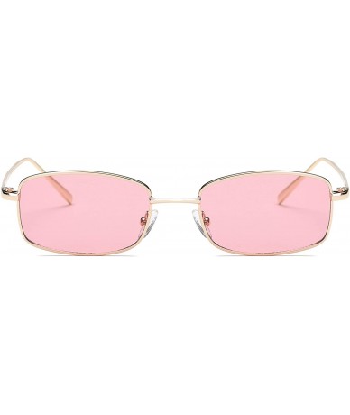 Square Women Metal Retro Rectangular Flat Lens UV Protection Fashion Sunglasses - Pink - CV18IA6Q0LA $19.43