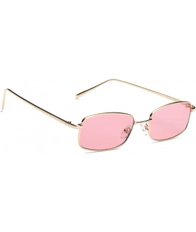 Square Women Metal Retro Rectangular Flat Lens UV Protection Fashion Sunglasses - Pink - CV18IA6Q0LA $19.43