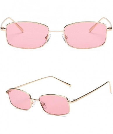 Square Women Metal Retro Rectangular Flat Lens UV Protection Fashion Sunglasses - Pink - CV18IA6Q0LA $19.43