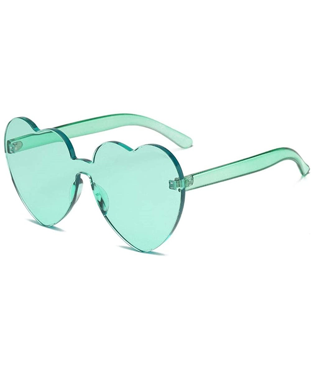 Rimless Heart Shaped Rimless Sunglasses One Pieces Transparent Candy Color Frameless Glasses Love Eyewear - Light Green - CD1...