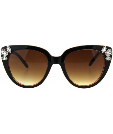 Oversized Womens Large Rhinestone Trim Sparkling Plastic Cat Eye Sunglasses - Black Brown - CR18H8IXT0C $23.07