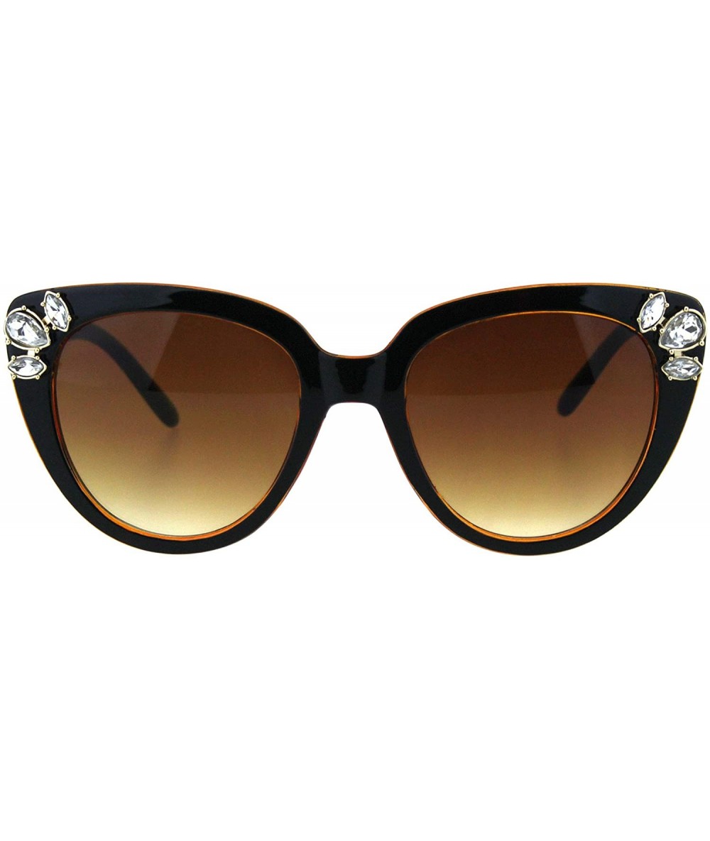 Oversized Womens Large Rhinestone Trim Sparkling Plastic Cat Eye Sunglasses - Black Brown - CR18H8IXT0C $23.07